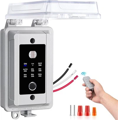 टाइमरमैटिक 20ए डस्क टू डॉन टाइमर स्विच 100एफटी रिमोट कंट्रोल 120वी 1एचपी हार्डवायर्ड आउटडोर टाइमर के साथ